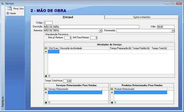 Software Oficina Mecânica - Cadastro de Serviços