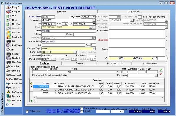 Software Oficina Mecânica - Tela de Ordem de Serviço